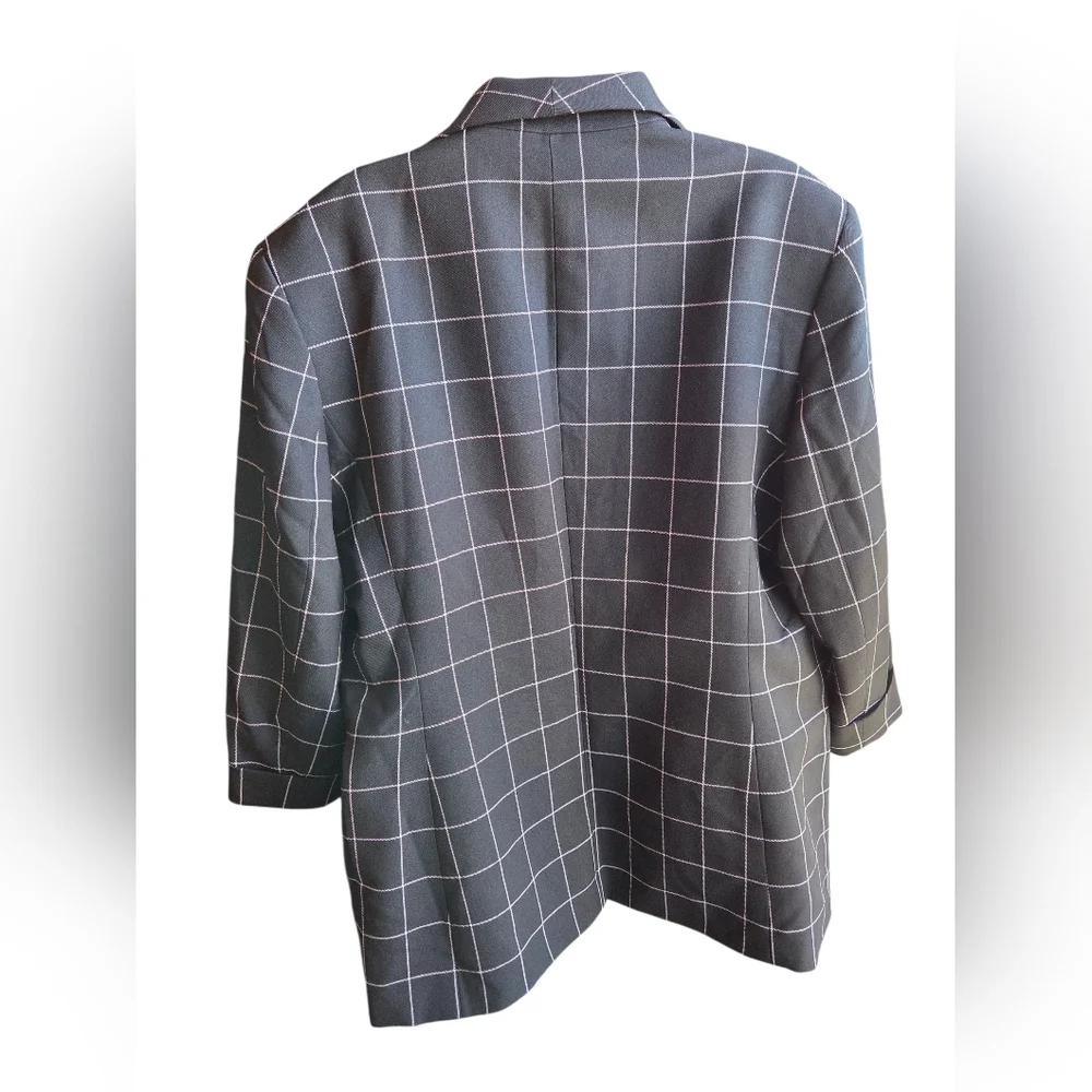Anne Klein Blazer Jacket Black White Plaid No Button Size XL - Picture 2 of 3